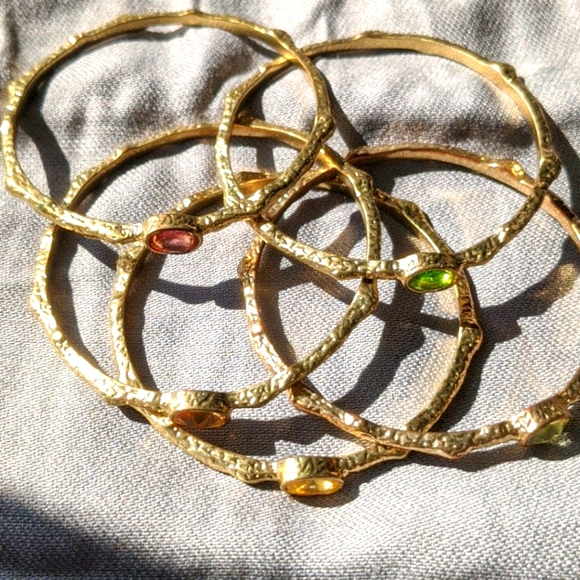 Set of gold plated  bracelets with colored stones - Picture 3 of 6